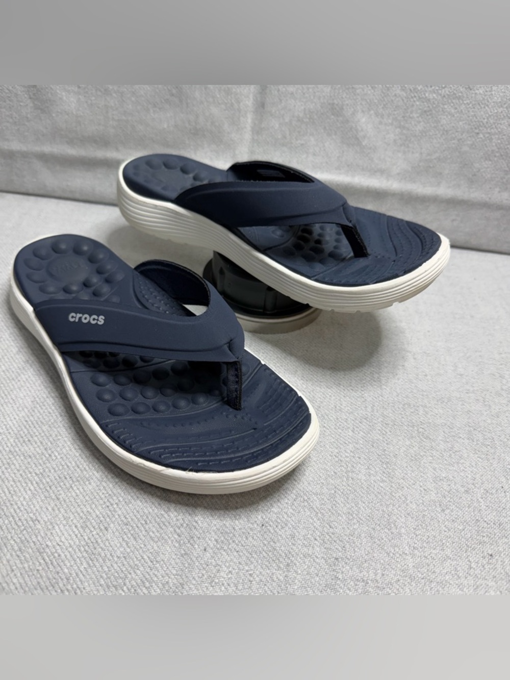 CROCS Navy and White Comfort Foam Flip Flop Sandals